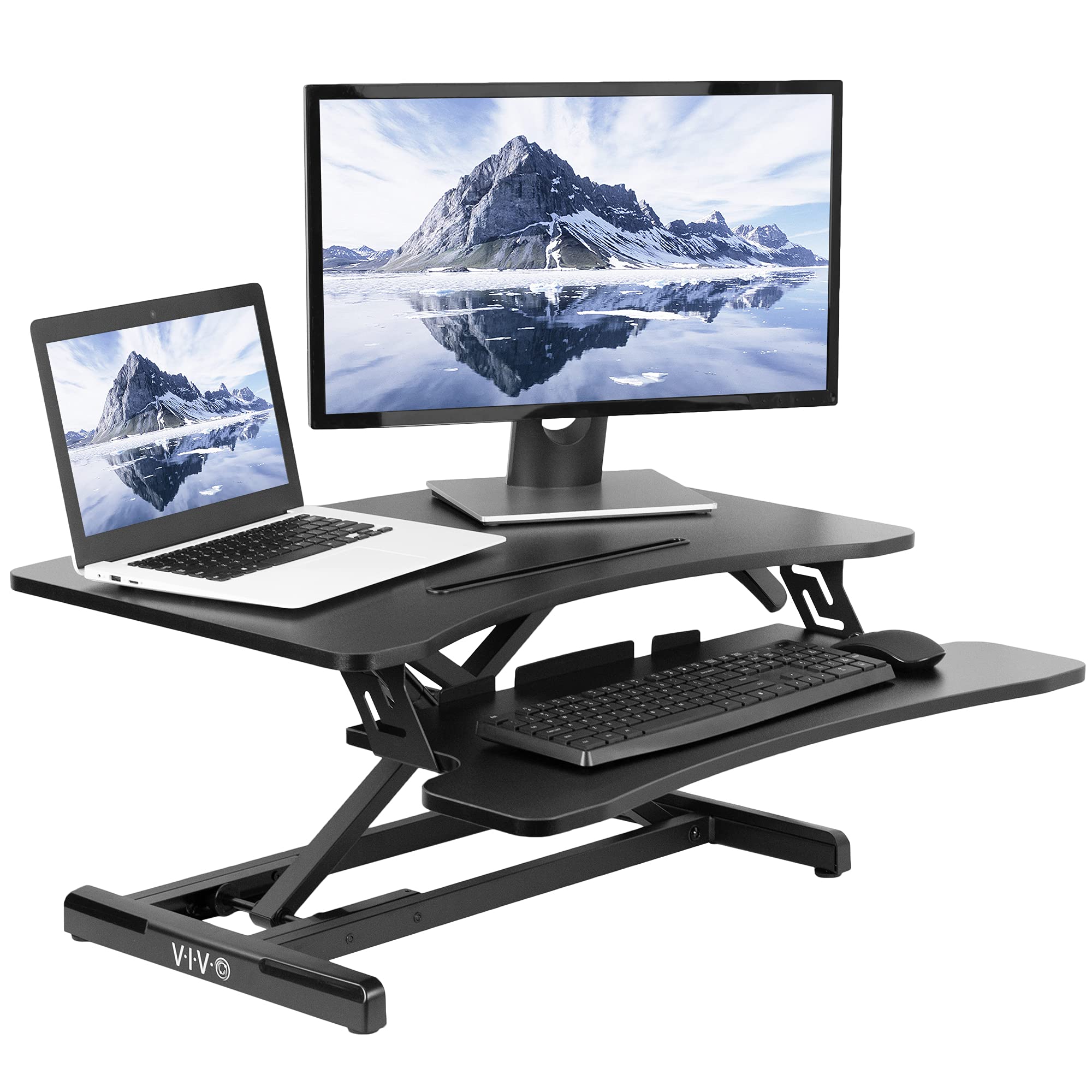 VIVO Black Small Height Adjustable 30 inch Standing Desk Converter, Sit Stand Tabletop Monitor or Laptop Riser Workstation, DESK-V000M