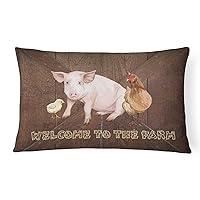 Caroline's Treasures SB3083PW1216 Welcome to the Farm with the pig and chicken Canvas Fabric Decorative Pillow 100% Machine Washable Pillow, Indoor or Outdoor Decorative Throw Pillow for Couch, Bed or
