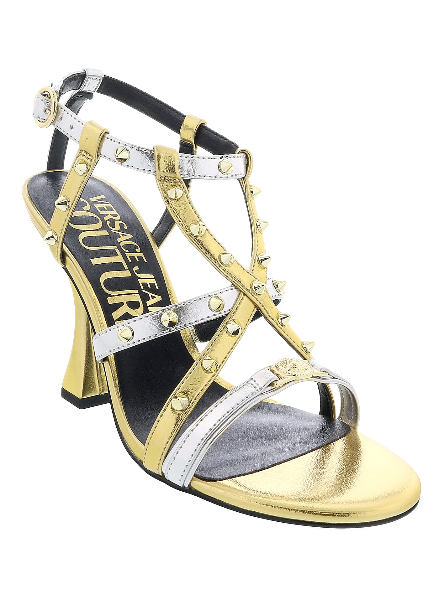 Versace Jeans Couture Gold High Heel Gold Spike Sandals- for Womens