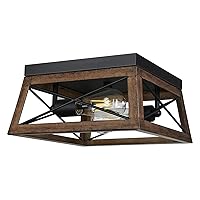 DEWENWILS Farmhouse Ceiling Light Fixture, Metal Flush Mount Ceiling Light with Wood Grain Finish, 2-Lights Ceiling Lamp for for Hallway, Entryway, Kitchen, Foyer