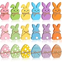 18 Pcs Easter Bunny Eggs Table Wooden Signs Decorations Easter Tabletop Decorations Rabbit Shaped Egg Shape Centerpieces with Jute Rope for Easter Spring Birthday Home Farmhouse Office