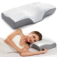 Ventilated Gel Memory Foam Pillow, Oreiller Ergonomic Pillow for Side Sleepers, Ice Silk Cooling Pillow Cervical Support, Contoured Orthopedic Neck Pillow for Back/Stomach Sleeping