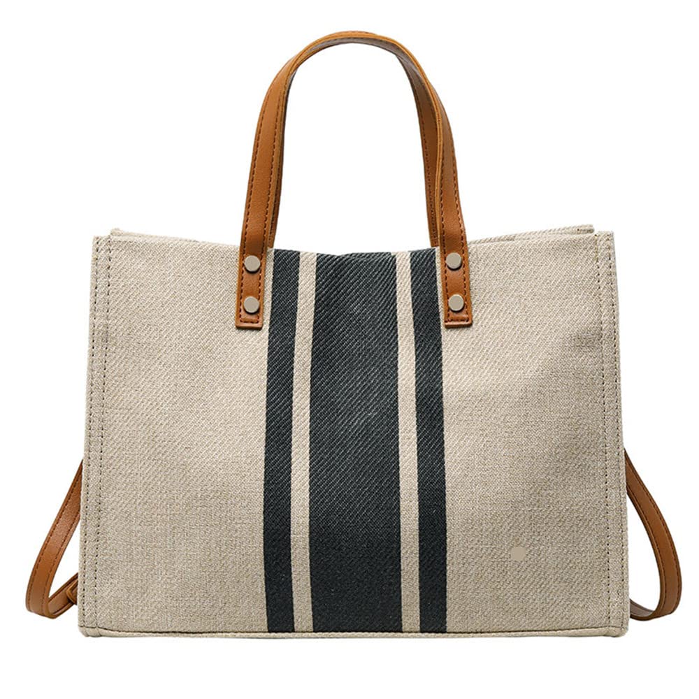 FORTEXO Fashion Women Handbags Female Purses Portable Briefcase OL Commuter Canvas Striped Tote Bag Top Handle Satchel Shoulder Bags