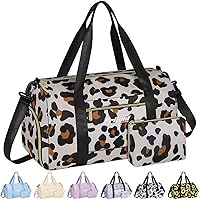 Gym Bag for Women with Shoe Compartment, Sport Gym Tote Bags Waterproof Travel Duffle Carry on Weekender Overnight Bag for Hospital Yoga Beach Maternity Mommy 20inch Leopard