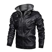 Jackets for Men Jackets Men 1pc Zip Up Hooded Leather Jacket Jackets for Men (Color : Black, Size : XX-Large)