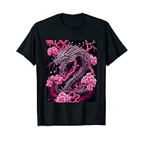 Dragon Japanese Cherry Blossom Japanese Neon Flowers T-Shirt
