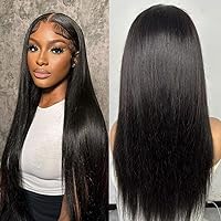 13x4 SKINLIKE Real HD Lace Frontal Wigs 0.10mm Ultra-thin HD Invisible Lace Frontal Human Hair Wigs Natural Color Hairline Pre Plucked Straight Human Hair 180% Density Brazilian Remy Wigs 24 Inch