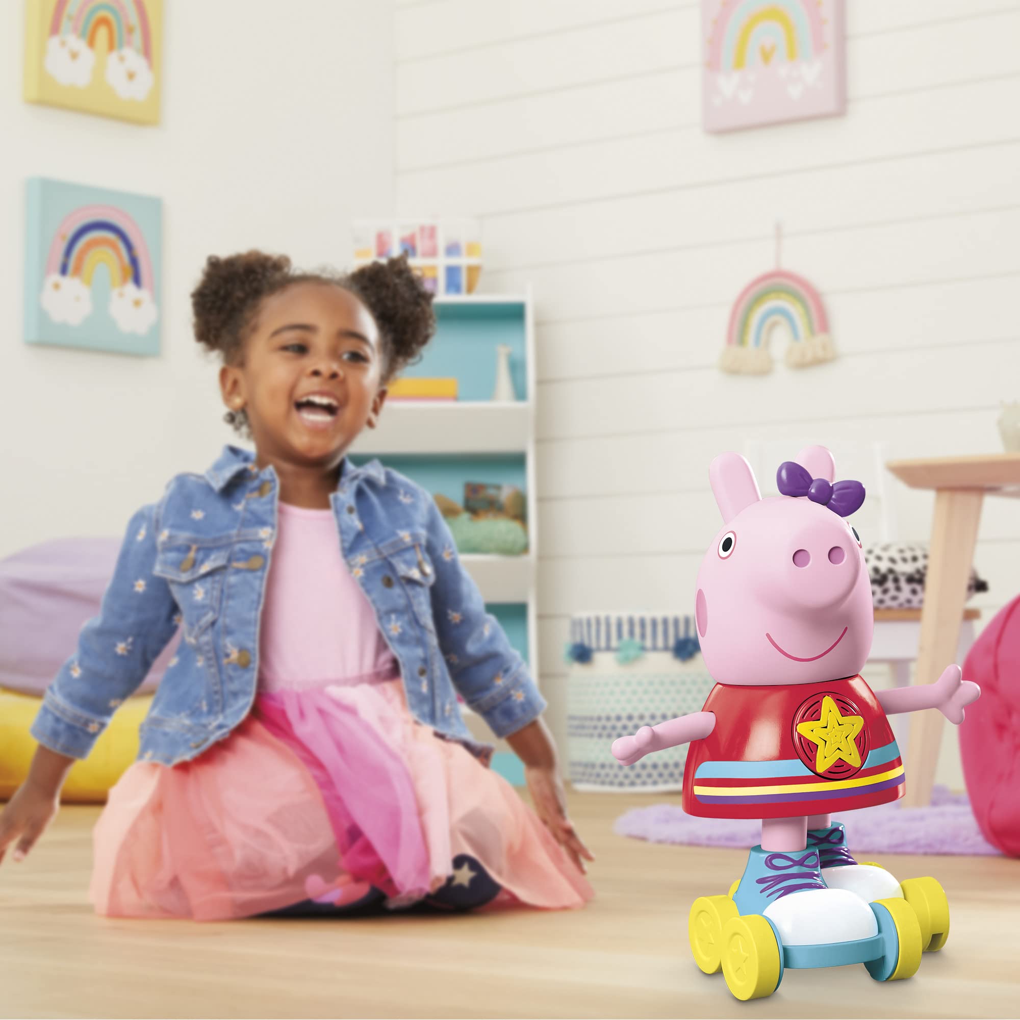 Peppa Pig Disco Peppa Roller Skating Doll, Pull-and-Go Action, 11 Inch Figures, Preschool Toys for 3 Year Old Girls and Boys and Up, with Lights, Speech, and Music
