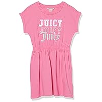 Juicy Couture Girls' Short Sleeve Jersey Tee Dress with Elastic Cinched Waist, Fun Designs & Colors