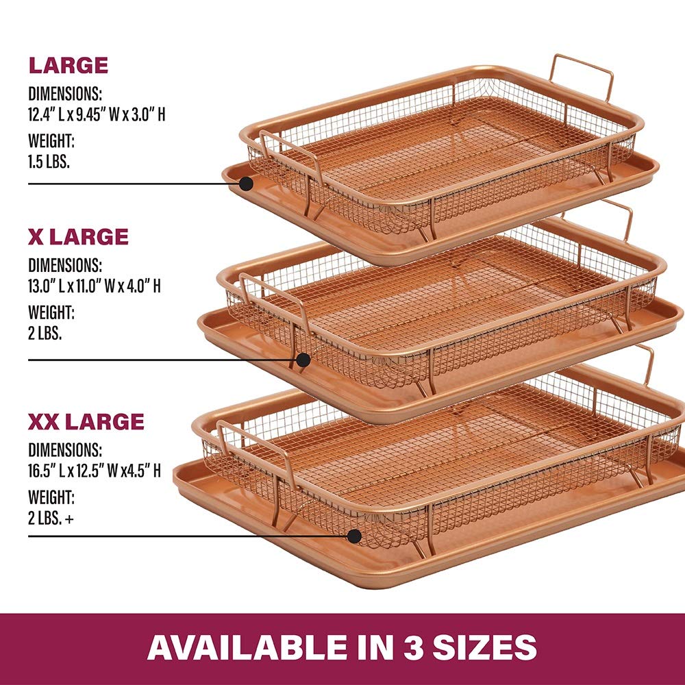 Gotham Steel Crisper Tray for Oven, 2 Piece Nonstick Copper Crisper Tray and Basket, Air Fry in your Oven, Great for Baking and Crispy Foods, As Seen on TV – Extra Large Size, 13.4” x 11.4”