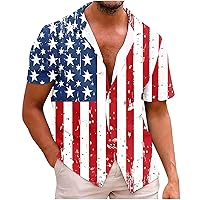 Plus Size Patriotic Shirts for Men American Flag Print Short Sleeve Button Up Blouse 4th of July Casual Beach Shirts