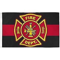 3x5 Fire Department (Red & Black) Flag Lot of 2 Flags Super Polyester Nylon Flag 3'x5' House Banner 90cmx150cm Grommets Double Stitched Premium Quality Indoor Outdoor Pole Pennant (New)