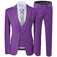 Men Casual Polka Dot Suit Fashion Print Slim Suit Blazers Sets Polka Dot Printing Business 3 Piece Blazers Set