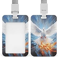 White Holy Spirit Dove Badge Holder Vertical ID Card Name Tag Holder Case with Retractable for Office Work