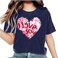 Happy Valentine's Day I Love You Shirts Womens Funny Love Heart Printed T-Shirts Short Sleeve Graphic Tee Tops