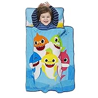 Baby Shark Toddler Nap-Mat - Includes Pillow and Fleece Blanket – Great for Boys and Girls Napping at Daycare, Preschool, Or Kindergarten - Fits Sleeping Toddlers and Young Children