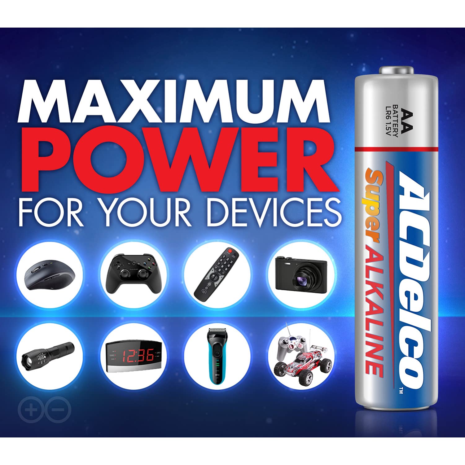 ACDelco 48-Count AA Batteries, Maximum Power Super Alkaline Battery, 10-Year Shelf Life, Recloseable Packaging