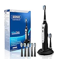 Sonic Electric Toothbrush for Adults with 5 Toothbrush Replacement Heads, 3 Brushing Modes & 2 Minutes Built-in Timer, Travel Toothbrushes with Inductive Charging, Rechargeable toothbrush | Black
