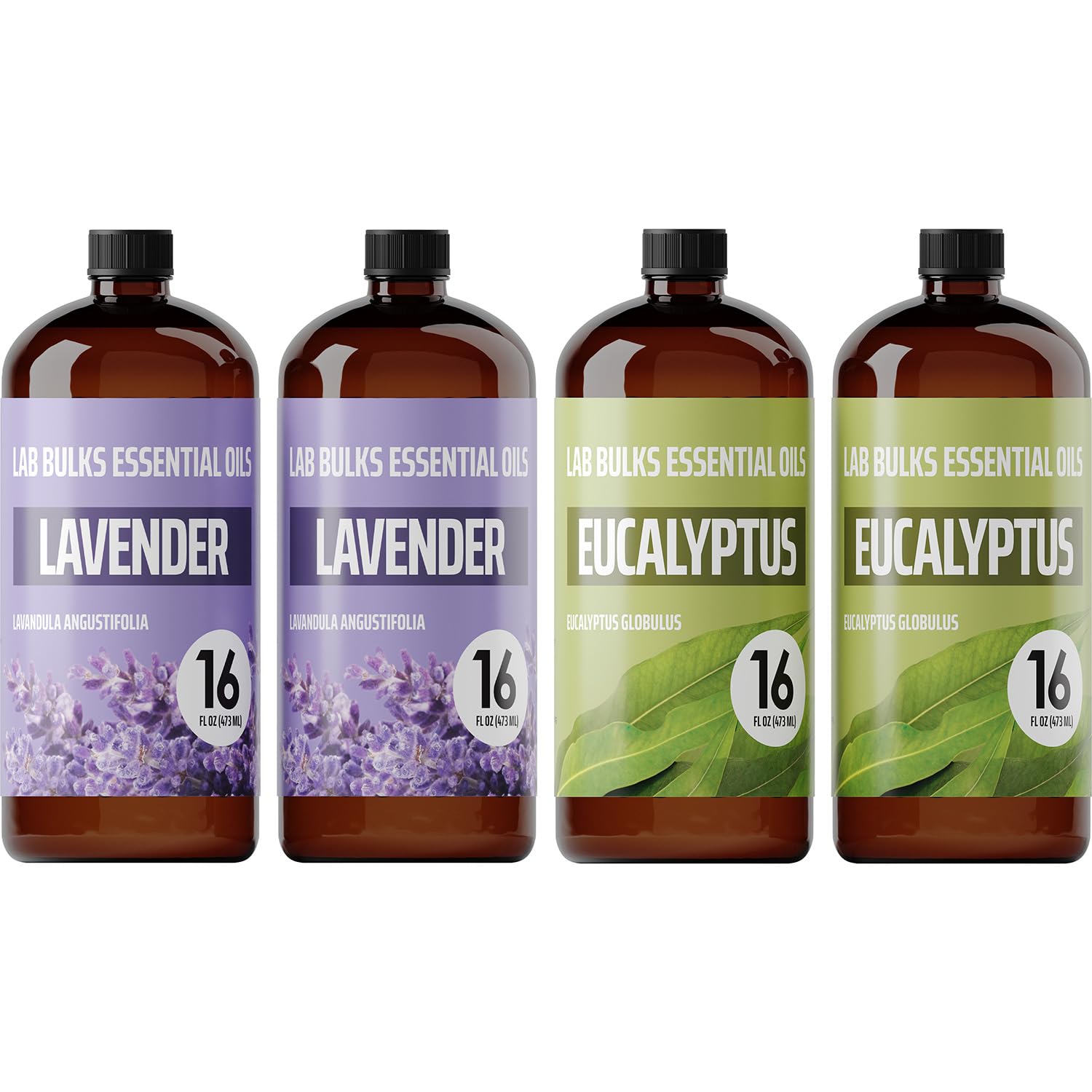 Bundle of Lab Bulks Lavender and Eucalyptus Essential Oils, 16 oz Bottles, for Diffusers, Home Care, Candles, Aromatherapy.