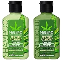 Hempz Hair Shampoo (2.25 Oz) & Conditioner (2.25 Oz) - Tea Tree & Chamomile – Promotes Hydrating, Softening, Moisturizing, Growth & Strengthening of Dry, Damaged & Color Treated Hair – Travel Size