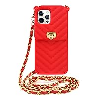 LUVI for Crossbody iPhone 14 Pro Max Wallet Case with Neck Strap Lanyard Credit Card Holder Purse Handbag Case for Women Girls Silicone Rubber Soft Protection Cover for iPhone 14 Pro Max Red