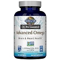 Garden of Life Dr. Formulated Advanced Omega Fish Oil - Lemon, 1,290mg EPA, DHA + DPA in Triglyceride Form, Single Source Omega 3 Supplement for Ultimate Brain & Heart Health, Non-GMO, 180 Softgels