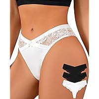 ASIMOON Lace Thongs for Women V Cut No Show Underwear Floral Soft Stretch Breathable See Through Panties 3 Pack