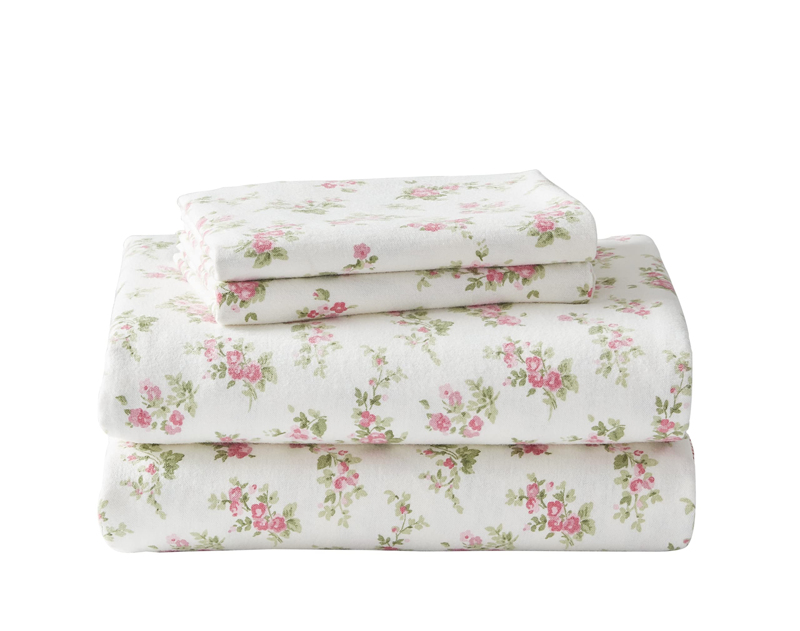 Laura Ashley Home Collection Premium Ultra Soft Cozy Lightweight Cotton Flannel Bedding Sheet Set, Wrinkle, Anti-Fade, Stain Resistant & Hypoallerg...