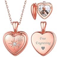 ChicSilver Personalized 925 Sterling Silver Heart Locket Necklace That Holds Pictures Memory Photo Lockets with 18 Inches Chain, Silver/Gold/Rose Gold