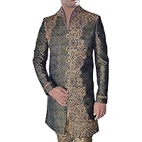 Mens Olive Green High Neck 2 Pc Indo Western Embroidered IN103