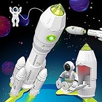Space Toys for Kids 3-5 6 7 8 Years Old - Space Adventurer Rocket Ship Shuttle Model with Astronaut and Smoke Effect, Lights and Sounds, Outer Space Exploration Playset, Spaceship Toy for Boys Gifts