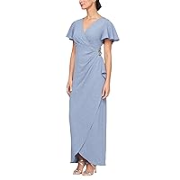 S.L. Fashions Women's Long V-Neck Empire Waist Dress with Side Ruffle