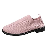 Womens Mesh Sneakers Oxfords Lightweight Shoes Casual Women's Non Slip Mesh Solid Color Slip On Round Toe Breathable Square Womens Work Shoes Office Casual