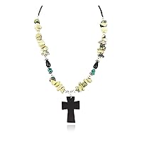 $270Tag Cross Silver Certified Navajo Turquoise Green Onyx Native Necklace 750238-6 Made by Loma Siiva