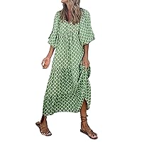 Dress for Women 2024,Summer V Neck Floral Dress Short Sleeve Chiffon Beach Dress Vacation Tropical Boho Sundress