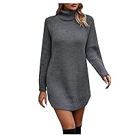 Sweater Dress for Women Winter Autumn Winter Solid Color Round Neck Long Sleeve Loose Sweater Dress