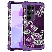 Miqala for Galaxy S24 Ultra 5G Case,Glow in The Dark Three Layer Heavy Duty Shockproof Protection Hard Plastic Bumper+Soft Silicone Protective Case for Samsung Galaxy S24 Ultra,Deep Purple