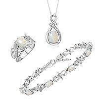 Rylos Matching Jewelry Sterling Silver Love Knot Set: Tennis Bracelet, Ring & Necklace. Gemstone & Diamonds, 7