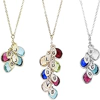 Birthstone Necklace for Women Mother's Day gift for Mom Daughter Grandma Kids Initials Grandchild Personalized Family Jewelry - BSON-L-D