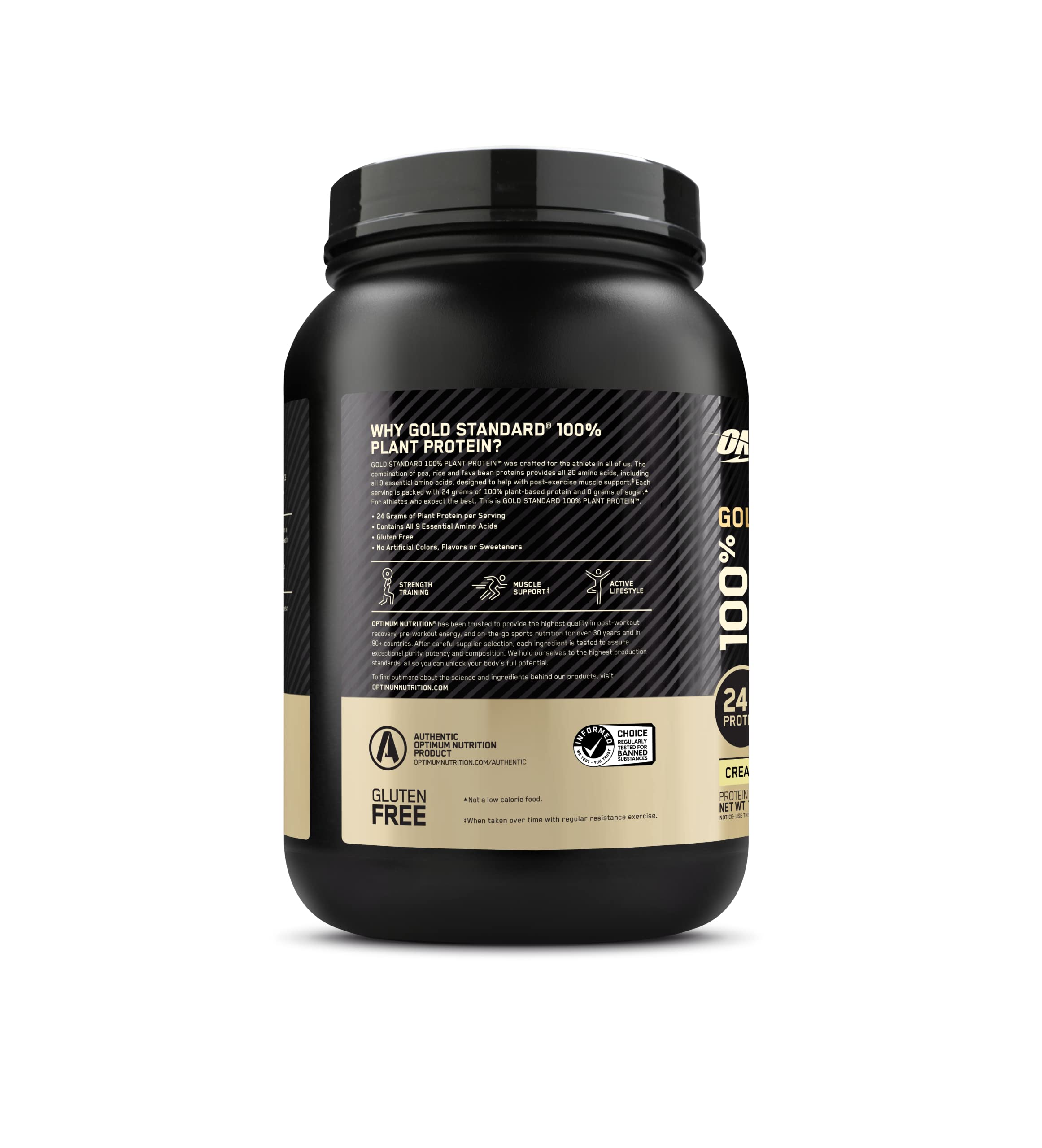 Optimum Nutrition Gold Standard 100% Plant Based Protein Powder, Gluten Free, Vegan Protein for Muscle Support and Recovery with Amino Acids - Creamy Vanilla, 20 Servings