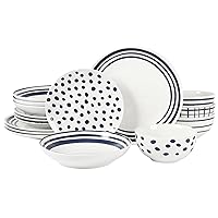 Gibson Home Seaboard Decorated White and Blue Porcelain Plates and Bowls Dinnerware Set