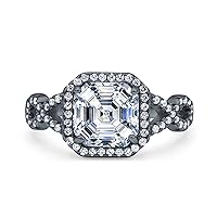 Halo Solitaire Asscher Cut Wedding Ring Infinity Round Simulated Cubic Zirconia 925 Sterling Silver