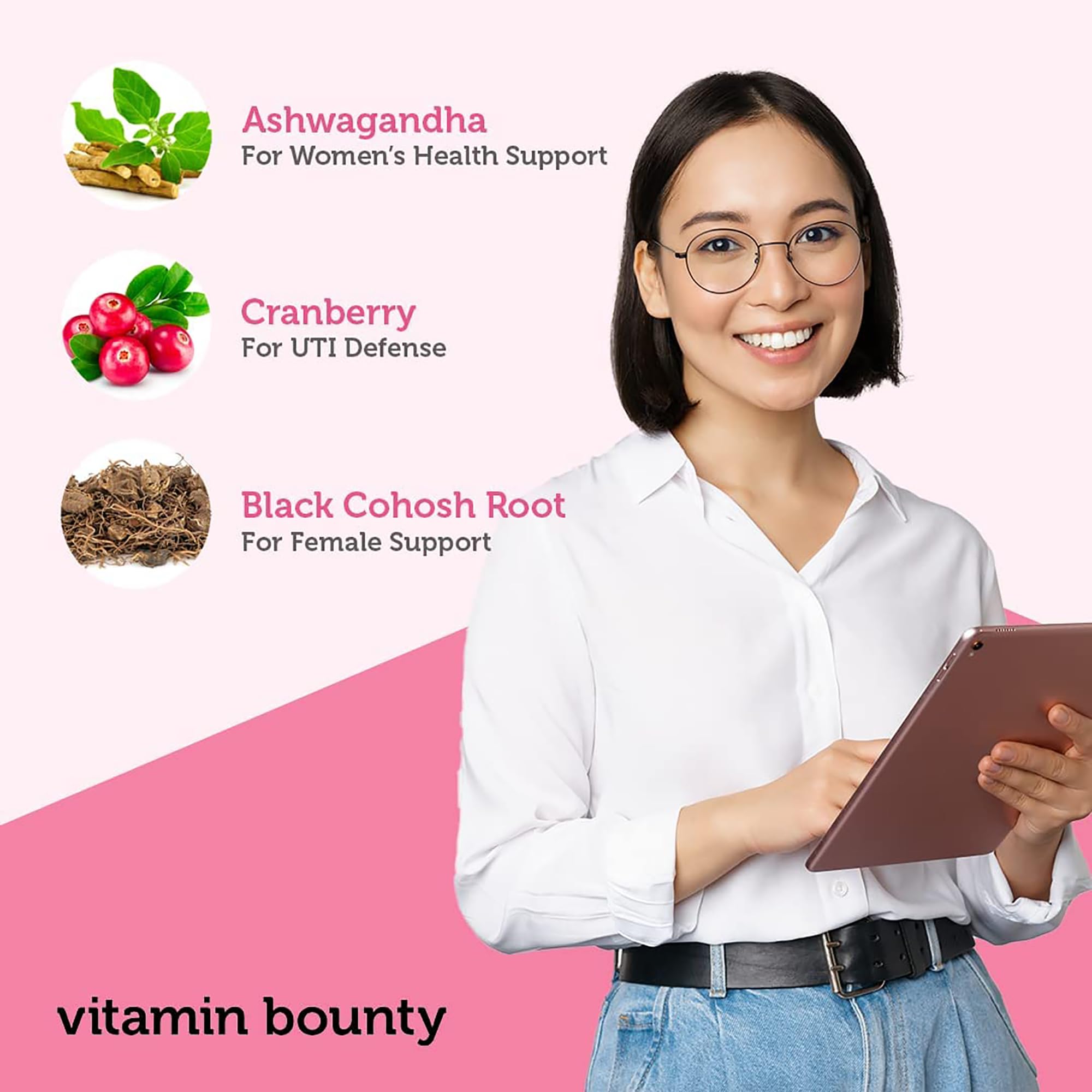 Vitamin Bounty Women's Pro Daily - Vaginal Probiotic & Prebiotic & pH Balance, Probiotics for Women, 10 Billion CFUs Per Serving with Cranberry, Gluten-Free - 60 Capsules