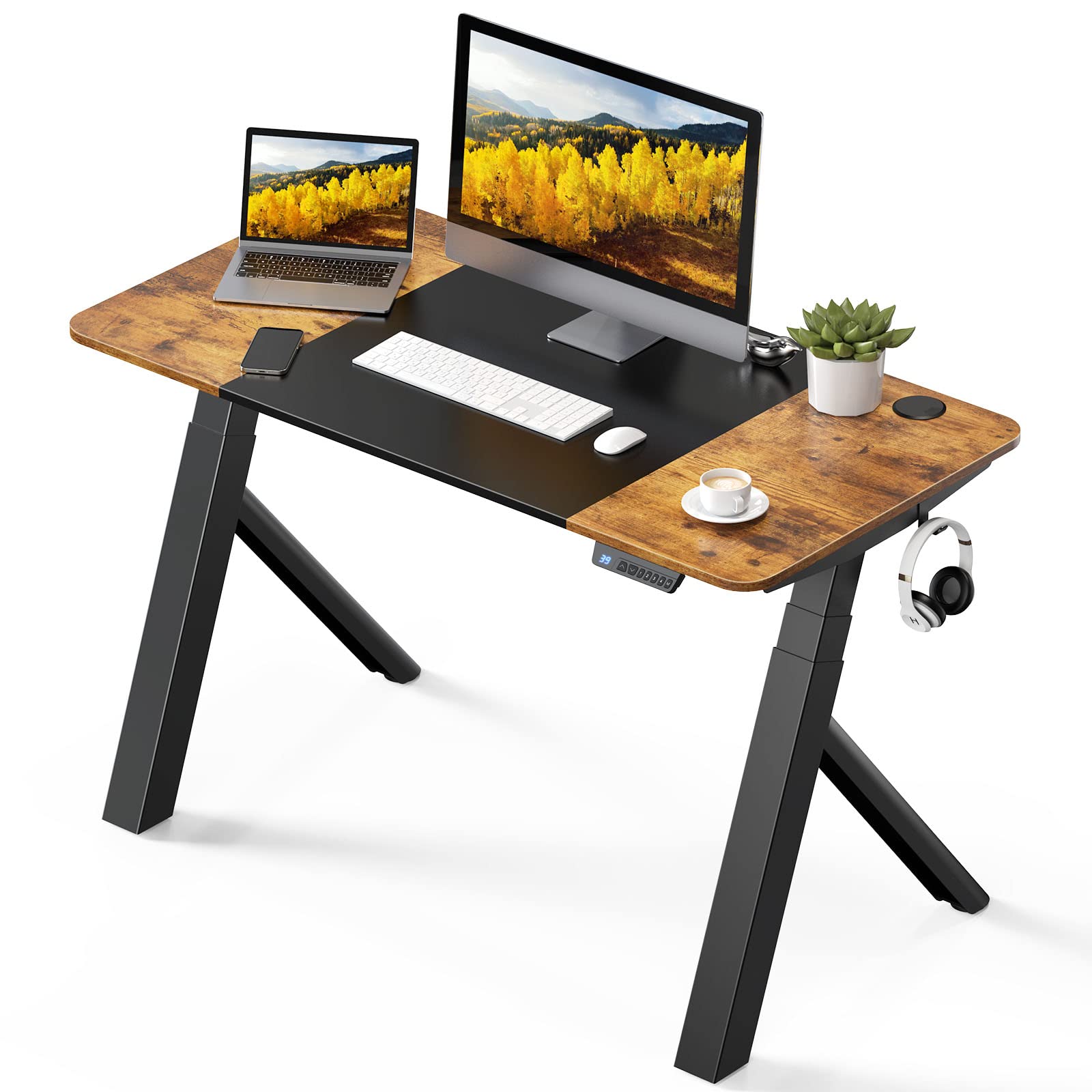 HOUSEELF Electric Standing Desk 48" x 24" - Dual Motor Stable Wood Top Sit-Stand Desk with Stable Triangular Structure, 23-46in Adjustable ...