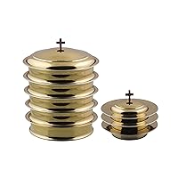 Communion Ware 5 Holy Wine Serving Trays with A Lid & 3 Stacking Bread Plates with A Lid - Stainless Steel (Brass/Gold Shiny)