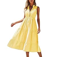 Women's Prom Dresses 2024 Summer New Sleeveless Striped V-Neck Waistcoat Dress, S-XL