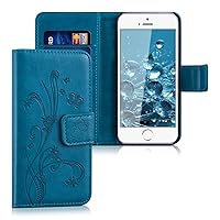kwmobile Wallet Case Compatible with Apple iPhone SE (1.Gen 2016) / iPhone 5 / iPhone 5S Case for Phone - Butterfly Tendril Dark Blue