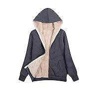 LFEOOST Sherpa Jacket Women Winter Fashion Fleece Lined Warm Full Zip Up Hoodies Solid Long Sleeve Coats Plus Size Sweatshirt
