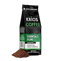 Krios Coffee Essentials Ground Coffee, Enhance Productivity & Health with Vitamin B-Complex and D3, Medium Roast, Smooth, 10 oz bag