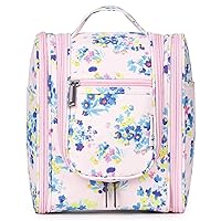 Narwey Hanging Travel Toiletry Bag Cosmetic Make up Organizer for Women and Men (Medium, Pink Flower)